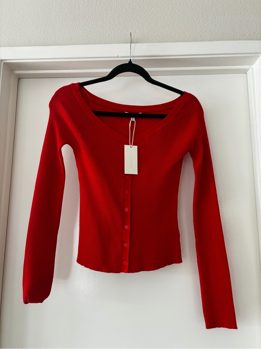 NWT Slim Ribbed Button-Front Top in Red